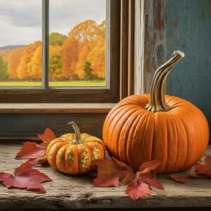 pumpkins and leaves