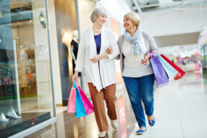 Two women shopping at a mall